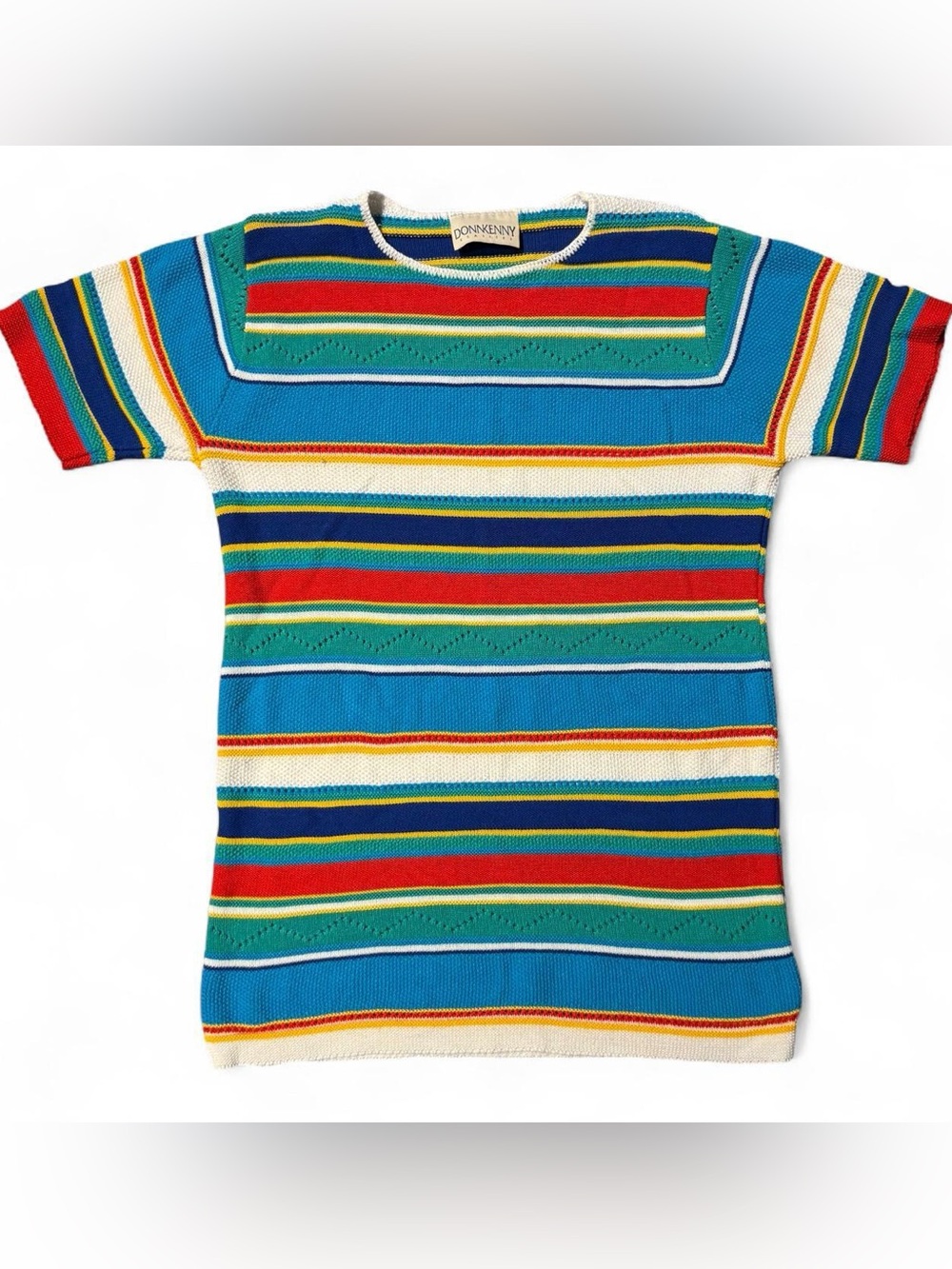 VINTAGE 80s DonnKenny Classics multi-colored striped knit t-shirt Large